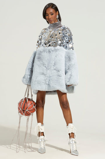 Cressida Sequin Faux Fur Mini Dress