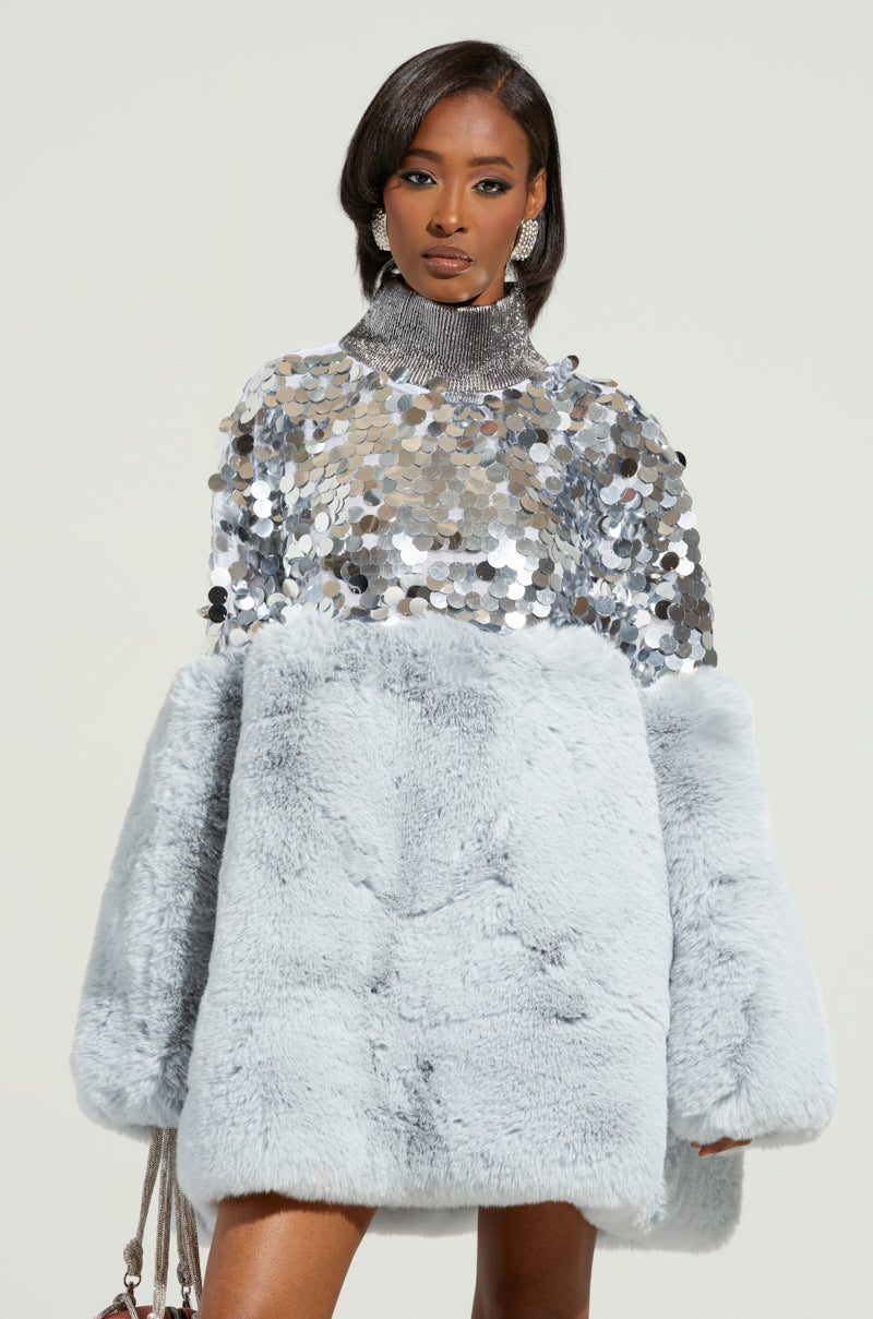 Cressida Sequin Faux Fur Mini Dress