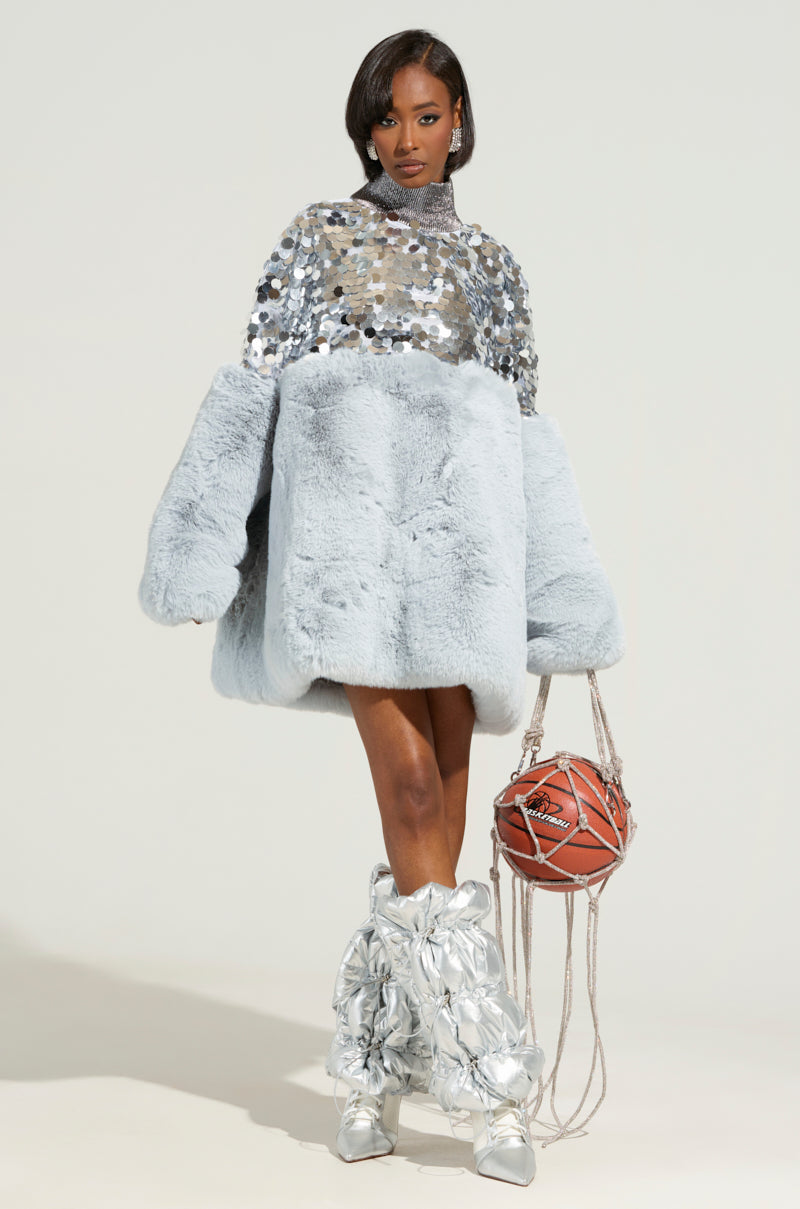 Cressida Sequin Faux Fur Mini Dress