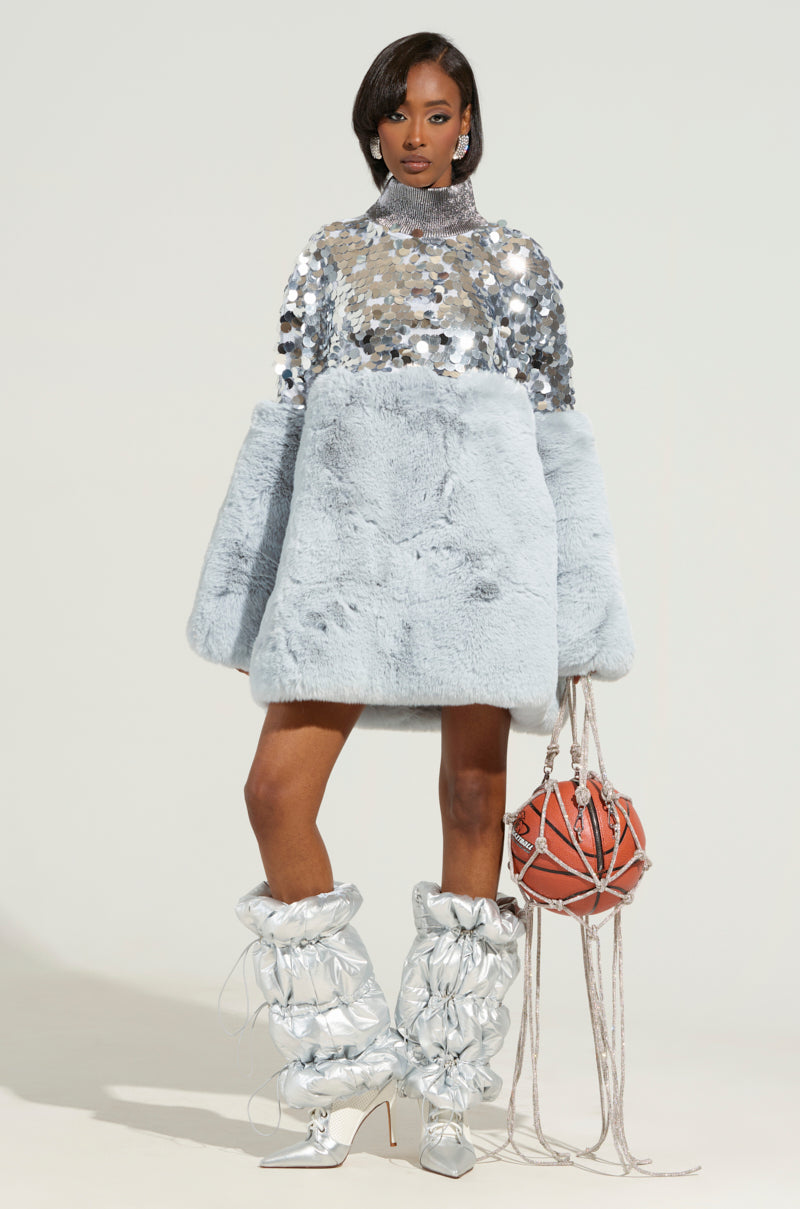 Cressida Sequin Faux Fur Mini Dress