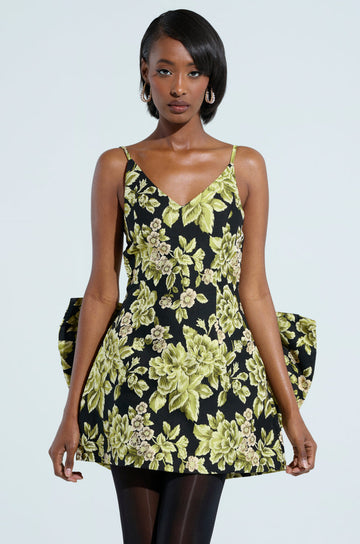 Business In The Back Brocade Mini Dress With Bow
