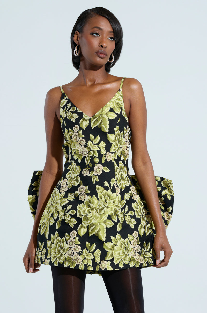 Business In The Back Brocade Mini Dress With Bow