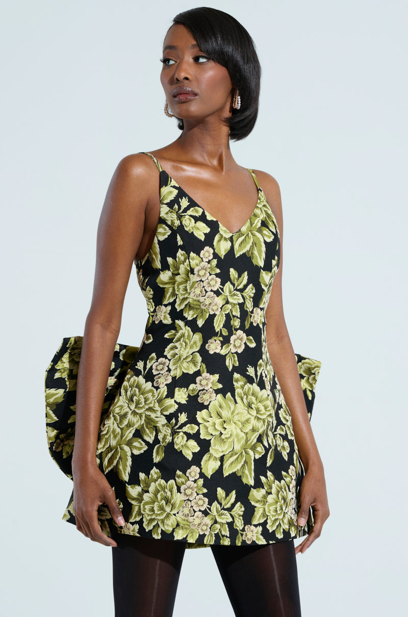 Business In The Back Brocade Mini Dress With Bow
