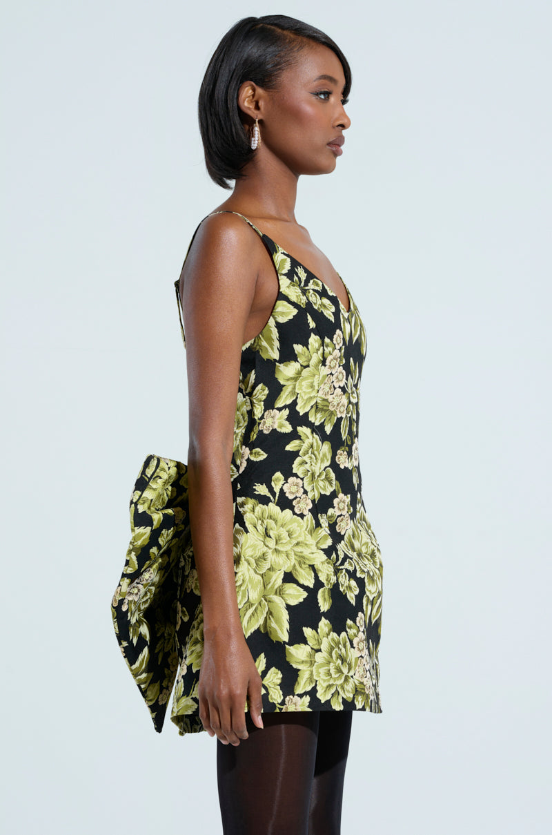 Business In The Back Brocade Mini Dress With Bow
