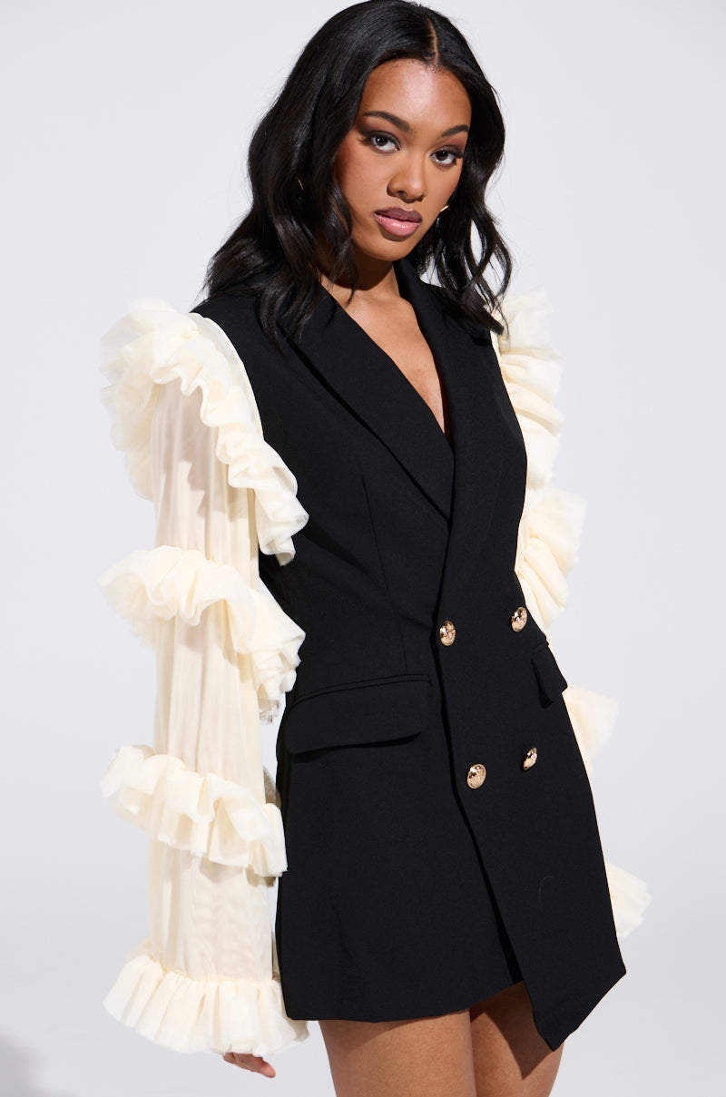 Living Over The Top Ruffle Sleeve Blazer Mini Dress