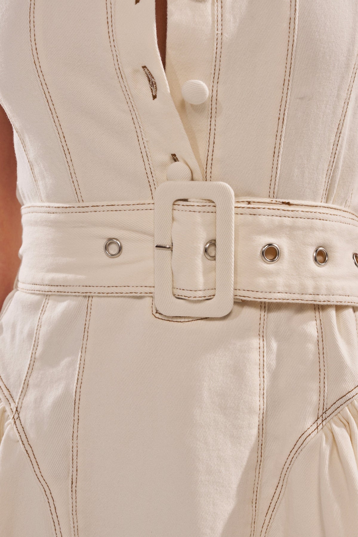 Sadie Button Up Denim Mini Dress In White