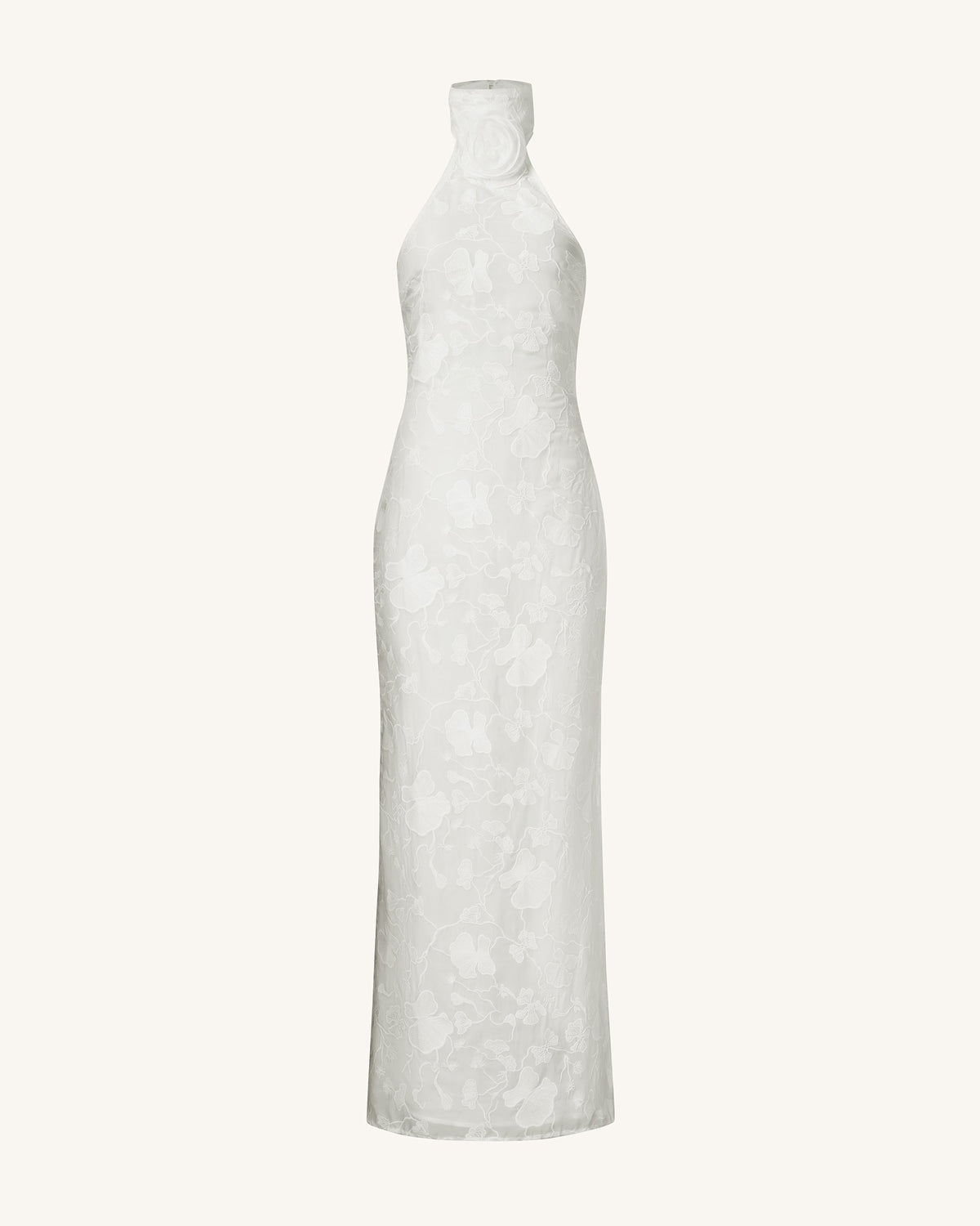 Uliana White Floral Lace Halterneck Maxi Dress - White