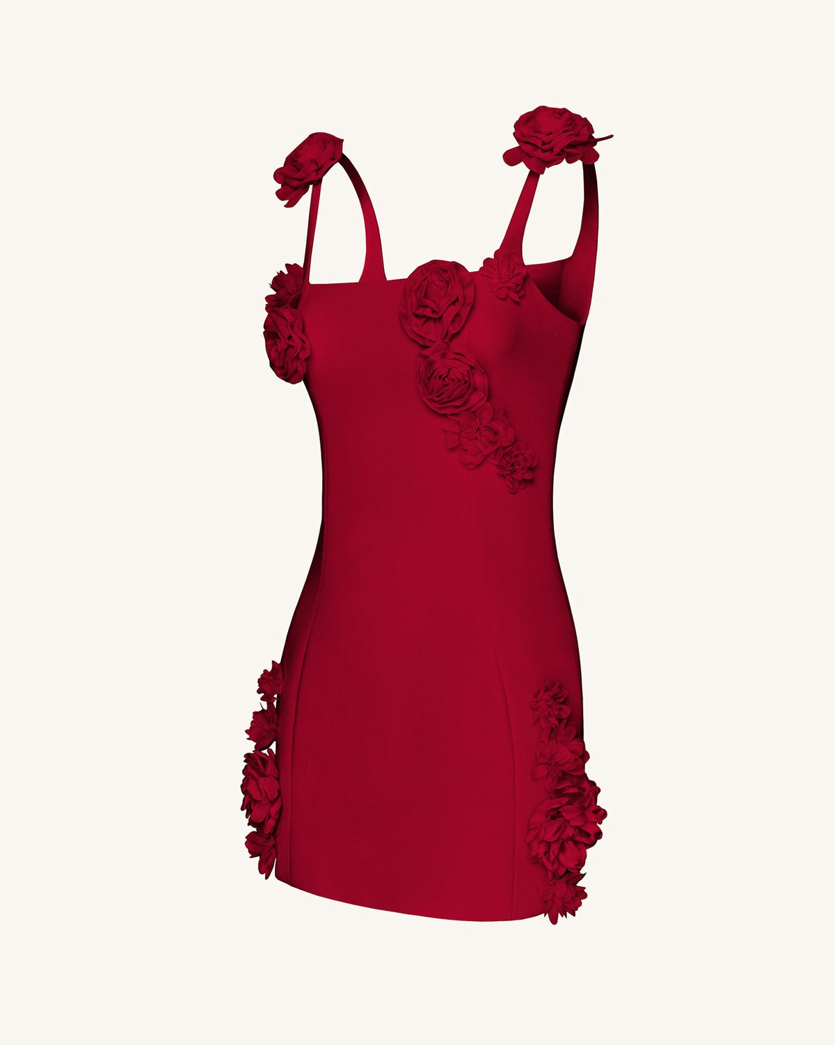 Elaina Rosette Applique Mini Dress - Red
