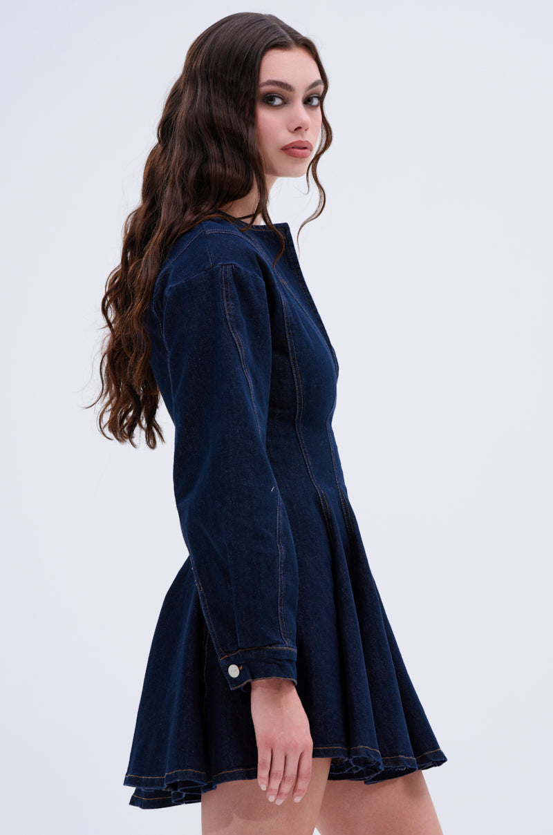 All About My Business Denim Mini Dress In Dark Blue