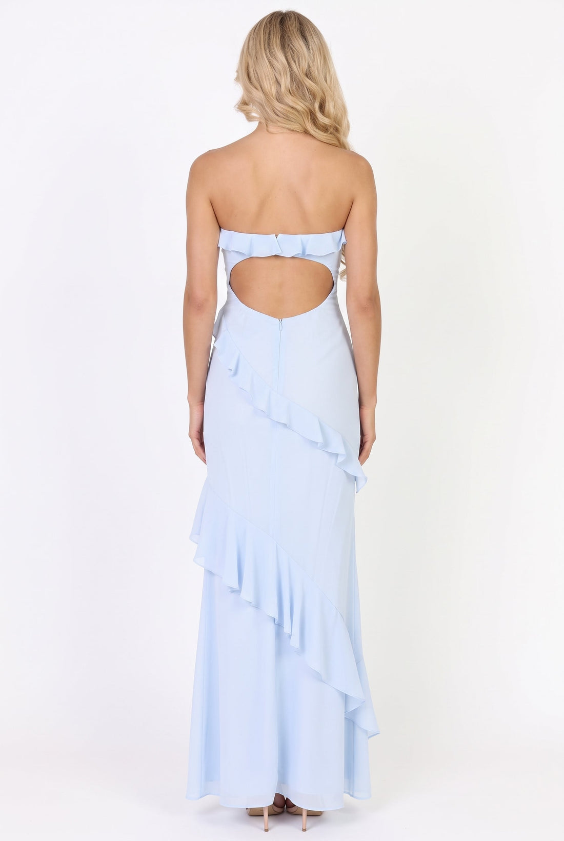 Say It Back Strapless Ruffle Maxi Dress