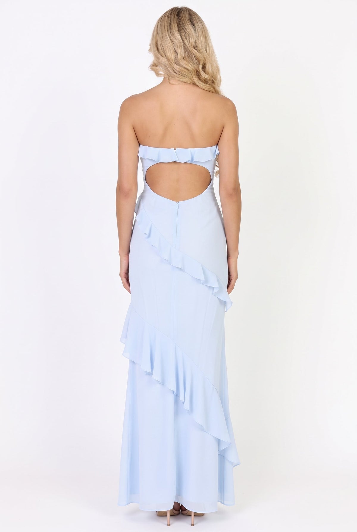 Say It Back Strapless Ruffle Maxi Dress