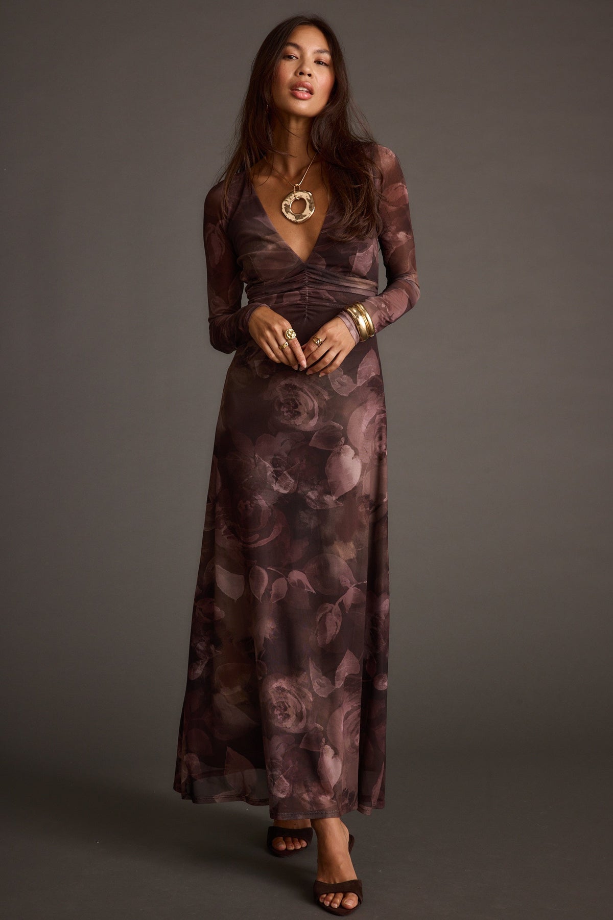 Kristin Plum Blur Mesh Maxi Dress