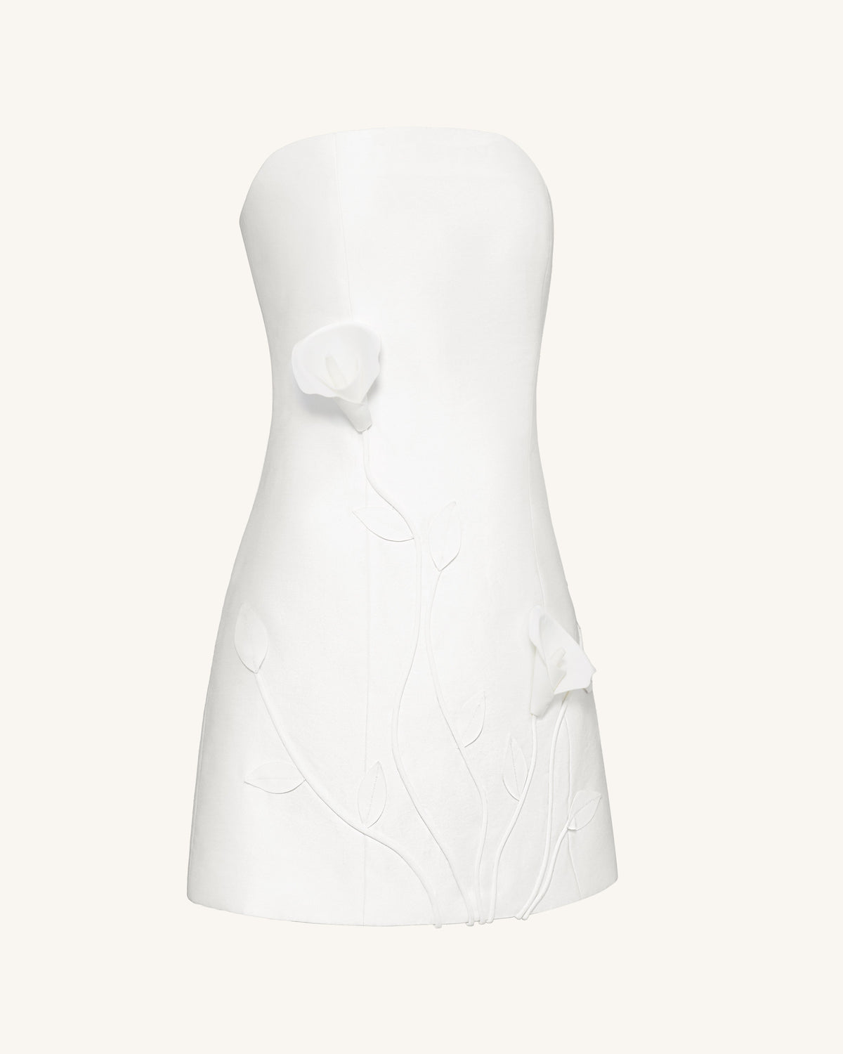 3D Vine Floral Strapless Mini Dress - White