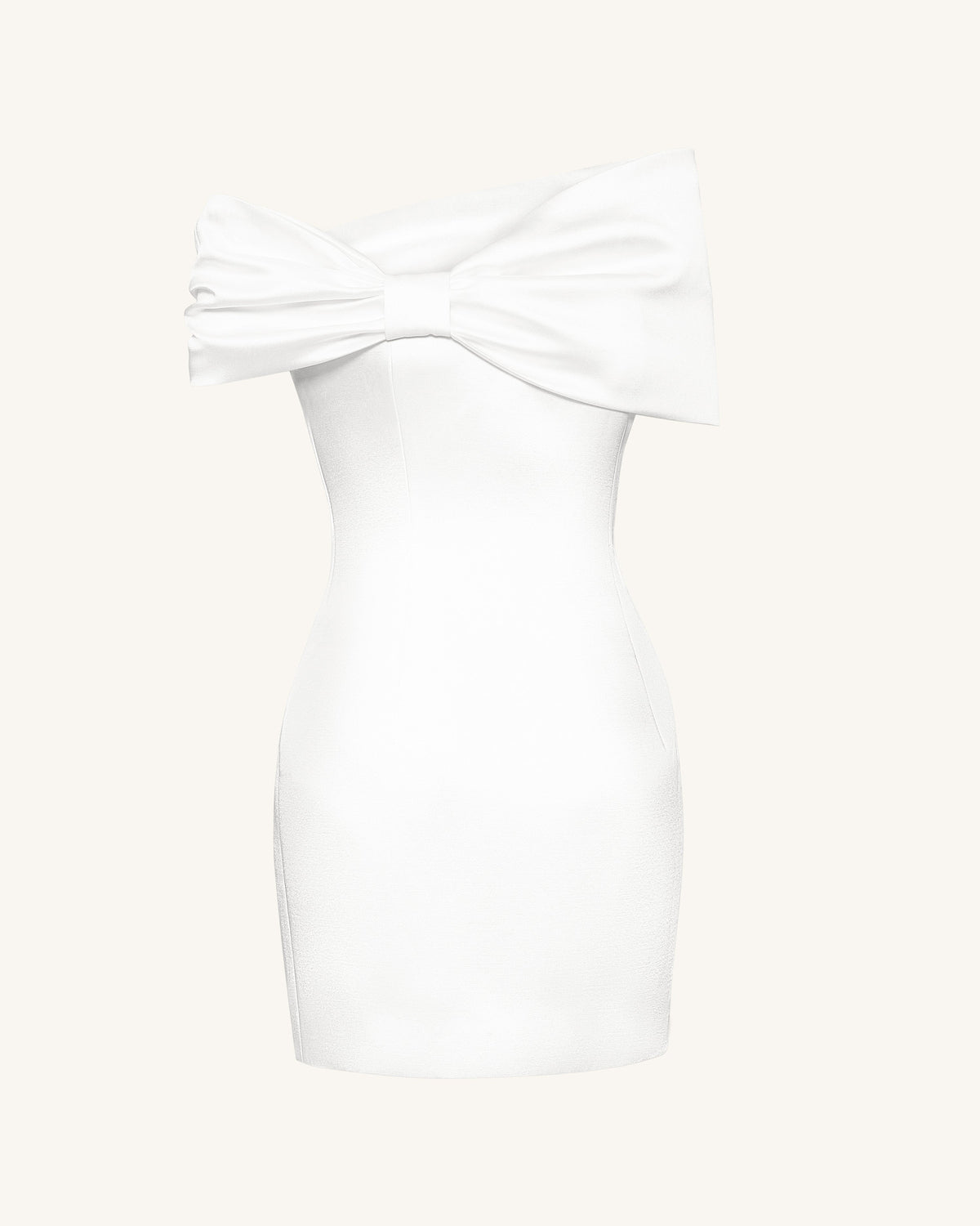 Satin Asymmetric Bow Mini Dress - White