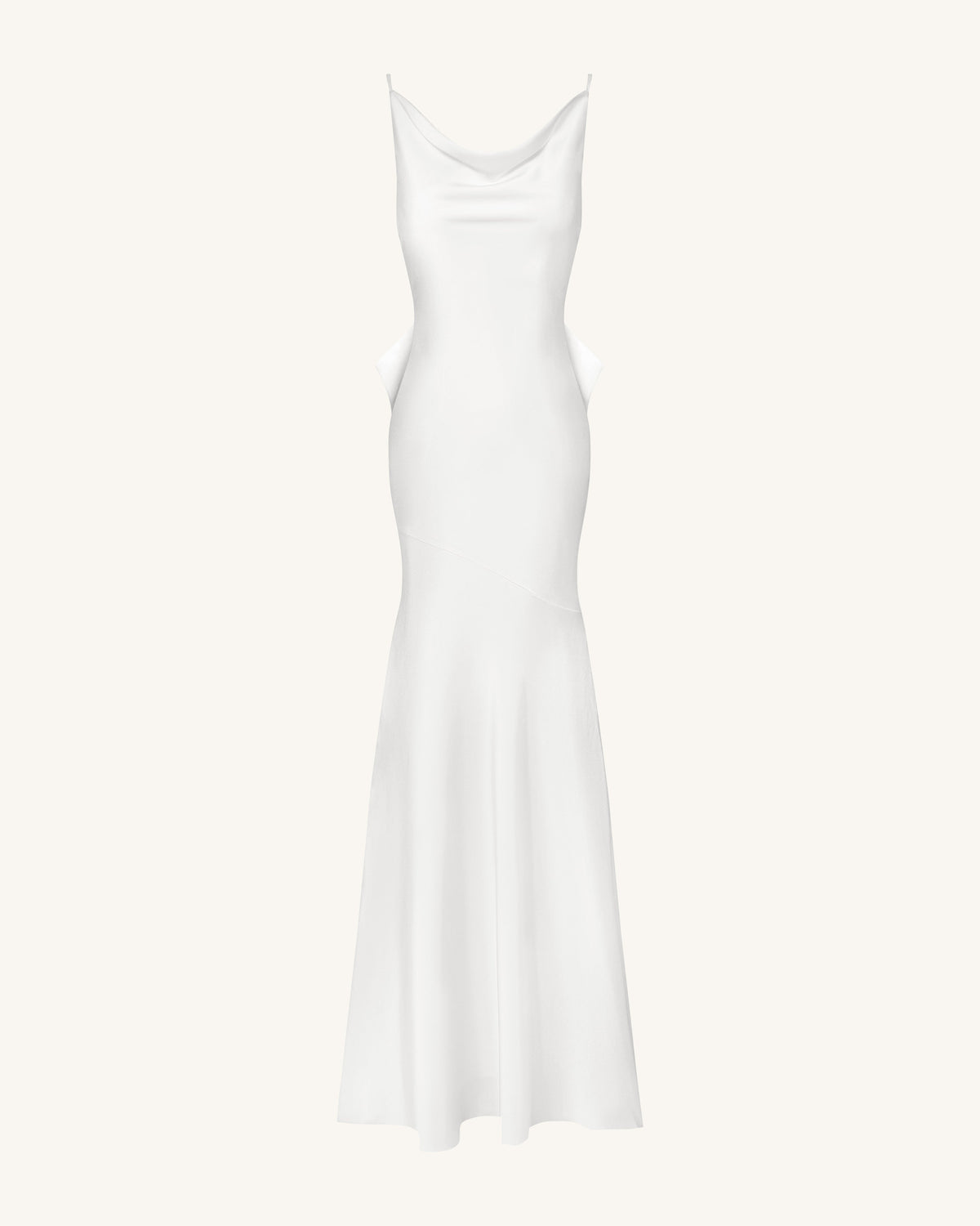 Satin Cowl-Neck Bow-Back Maxi Dress - White