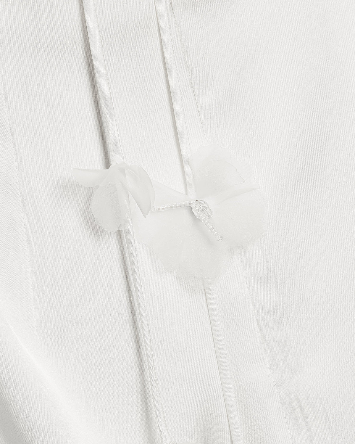 Satin Strappy Maxi Dress with Floral Streamers - White