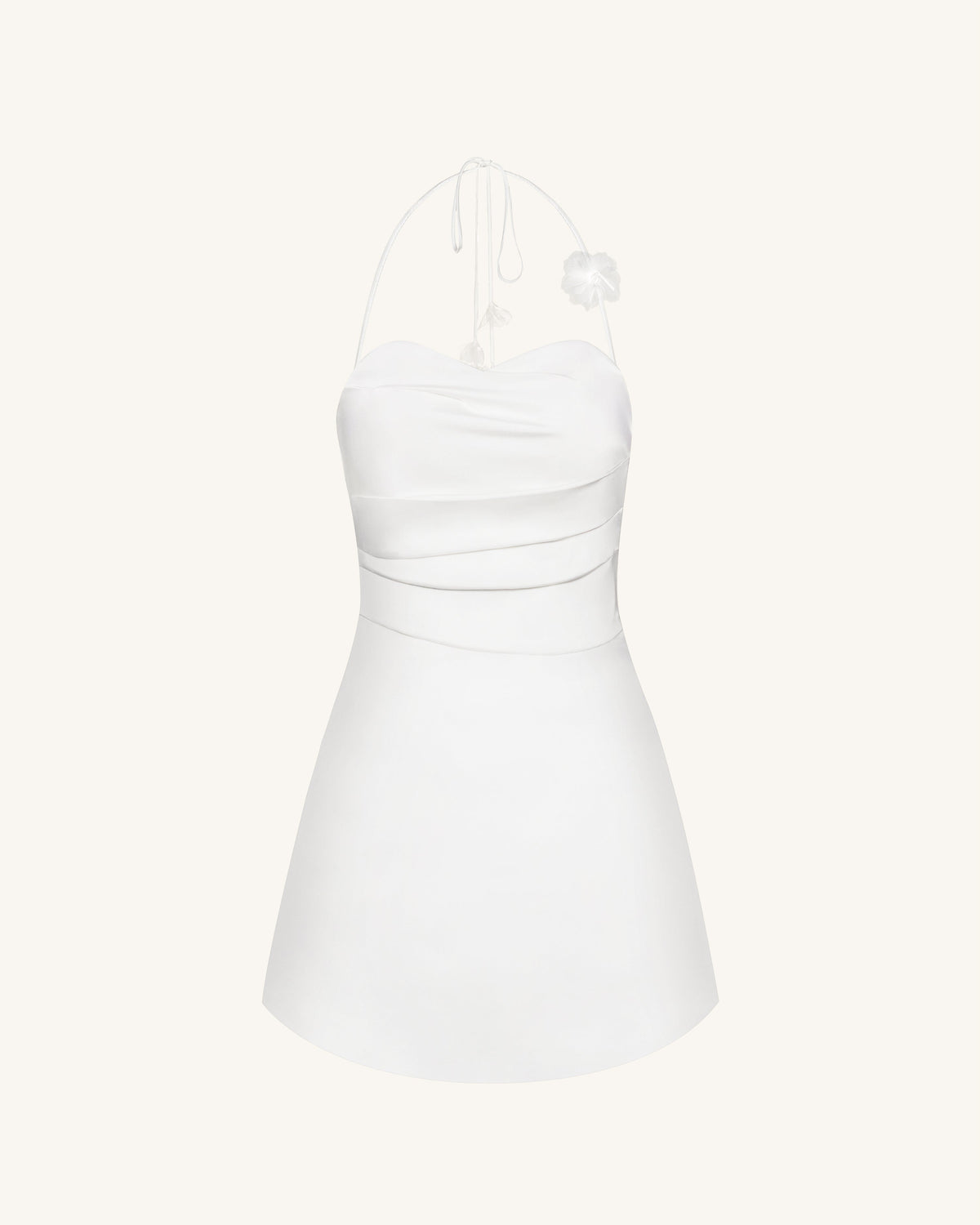 Floral Ruched Halter Mini Dress - White