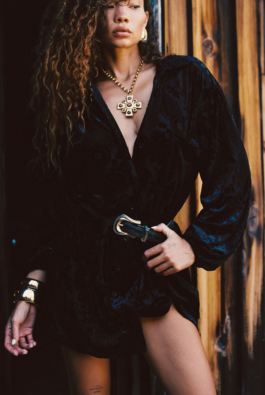 Loretta Black Velvet Burnout Mini Dress