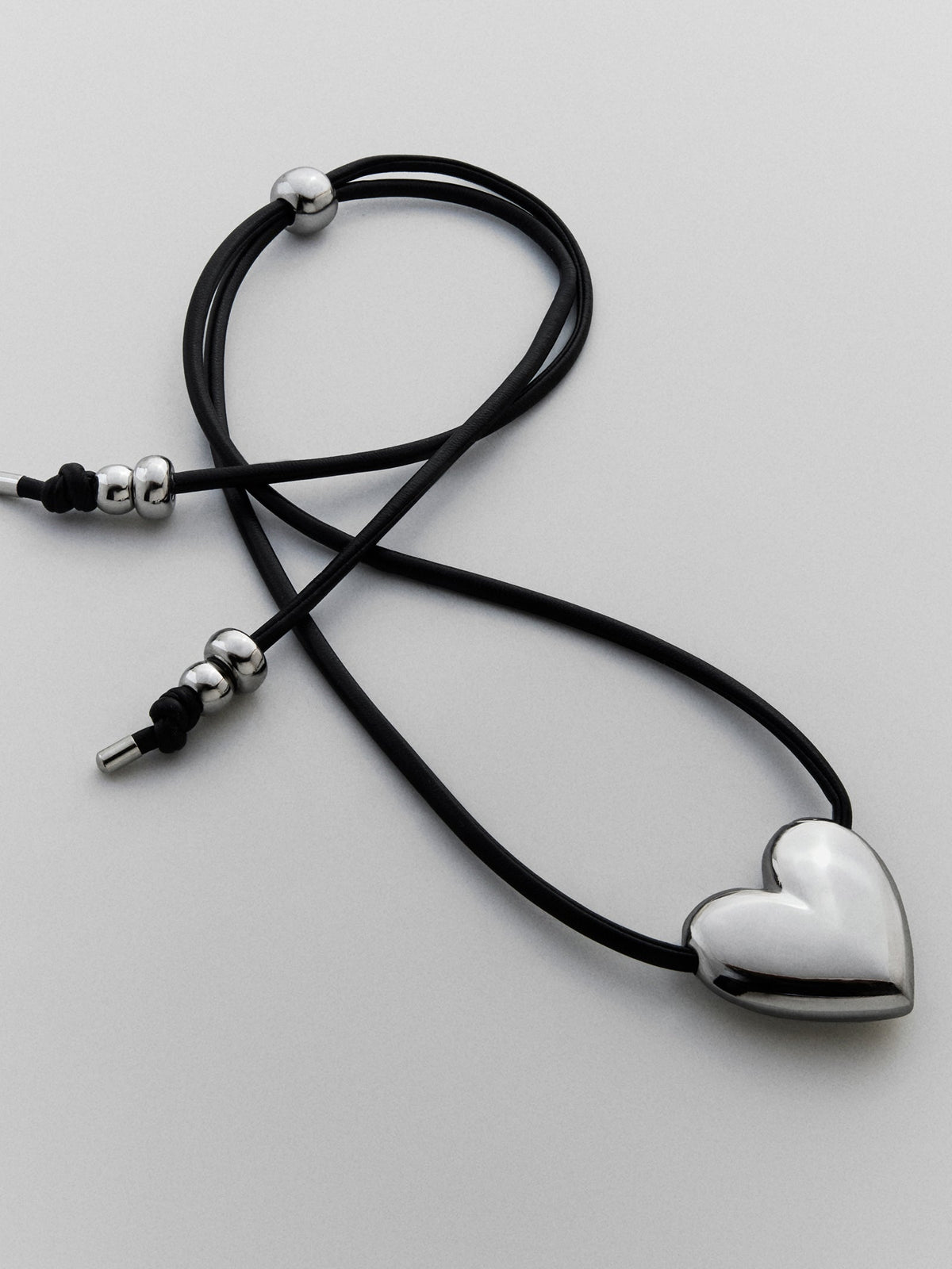 Millie Bubble Heart Cord Necklace - Silver