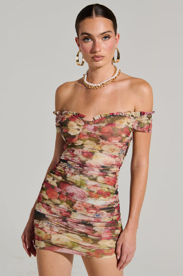 Elodi Floral Print Ruched Mini Dress