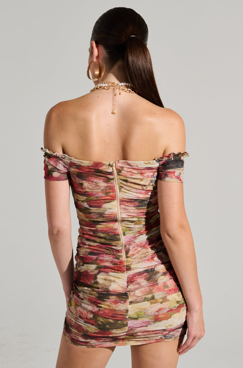 Elodi Floral Print Ruched Mini Dress