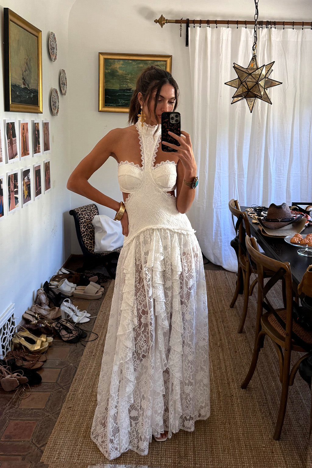 Princesa White Lace Drop Waist Maxi Dress