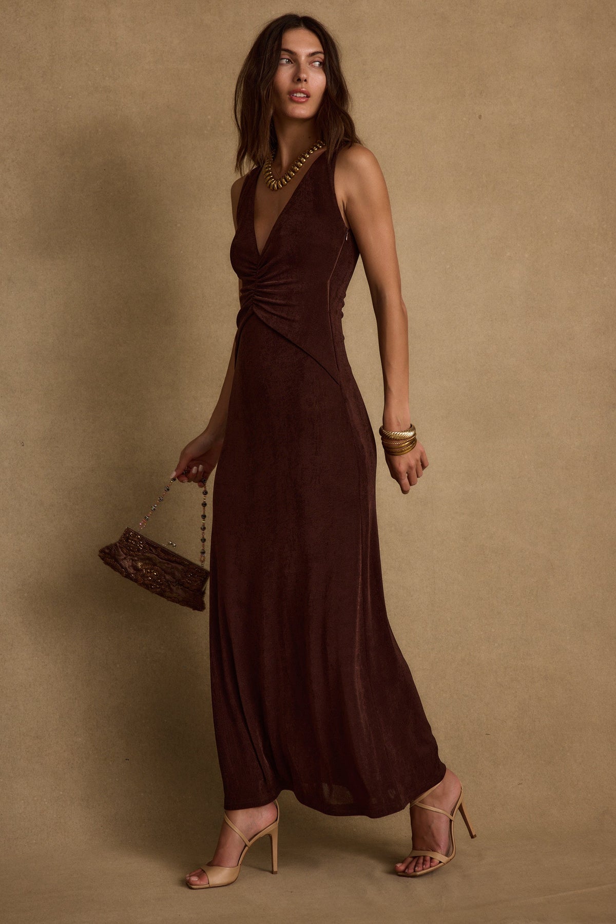 Reese Espresso Slinky Maxi Dress