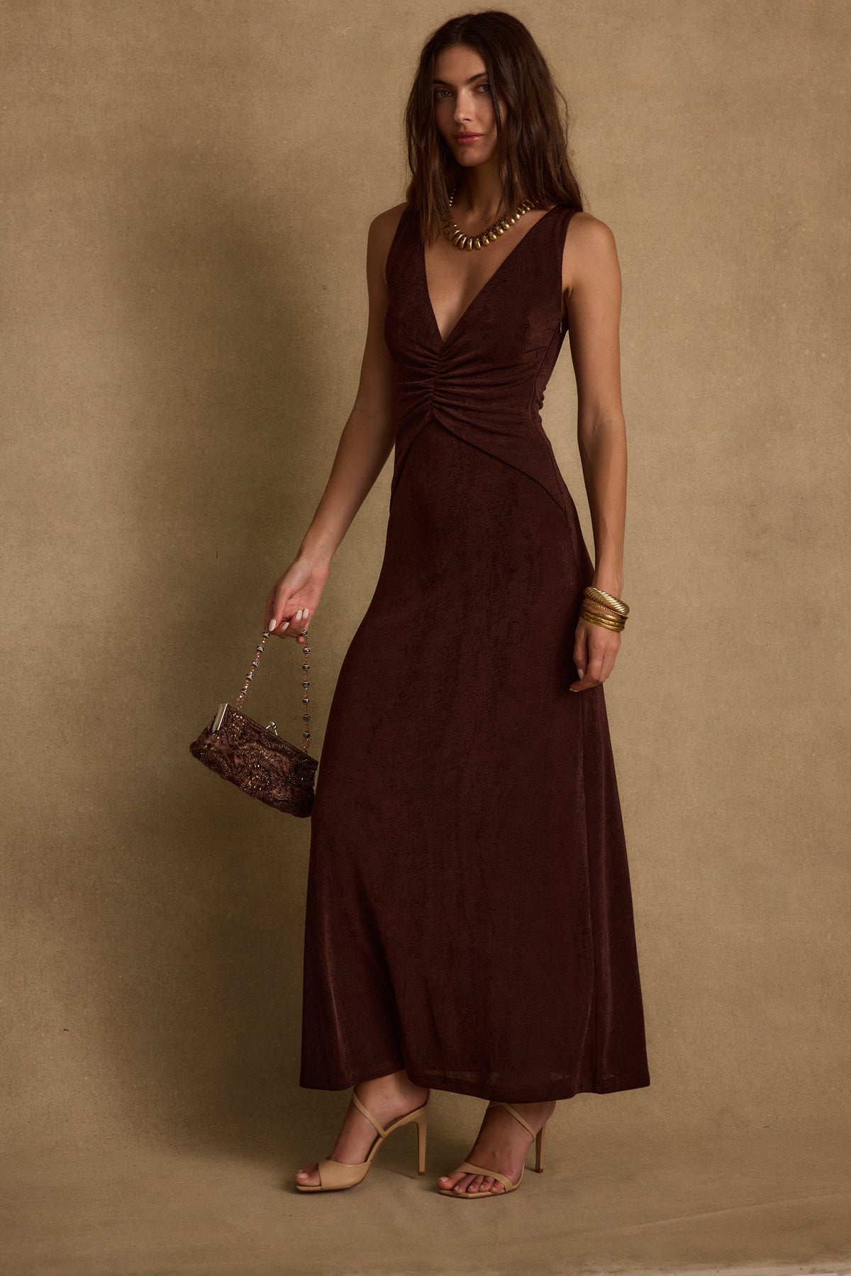 Reese Espresso Slinky Maxi Dress