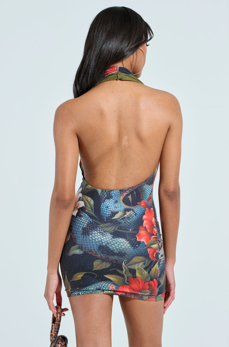 Show Stopper Printed Rhinestone Mini Dress