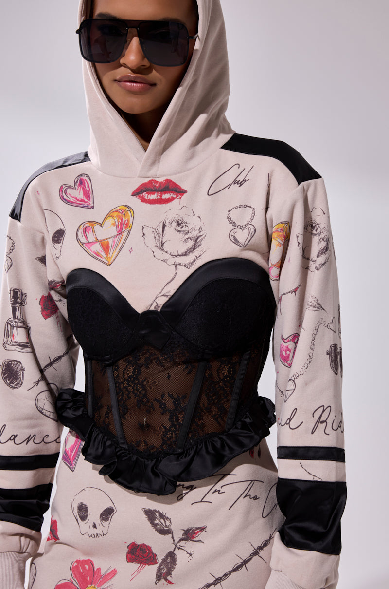 Snatch Me Up Corset Sweatshirt Dress