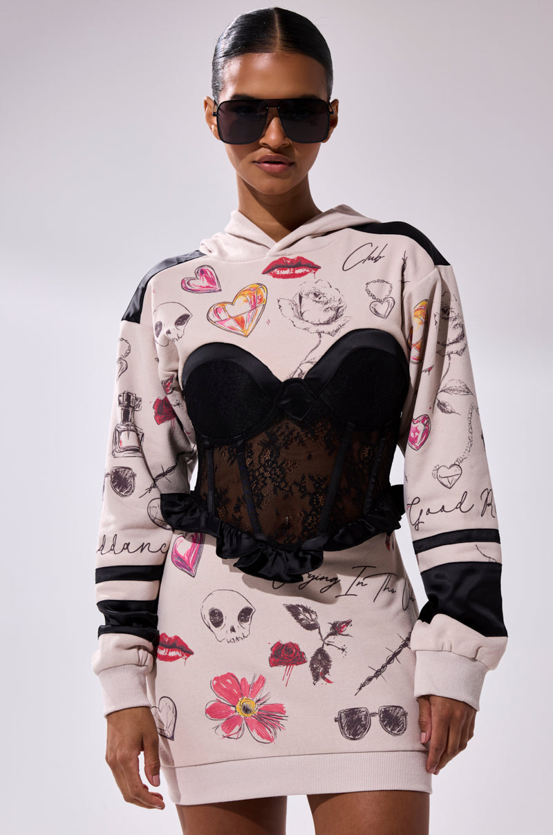 Snatch Me Up Corset Sweatshirt Dress