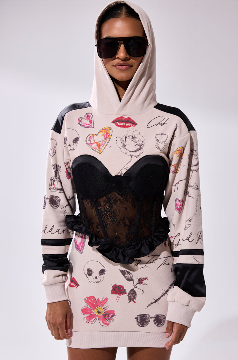 Snatch Me Up Corset Sweatshirt Dress