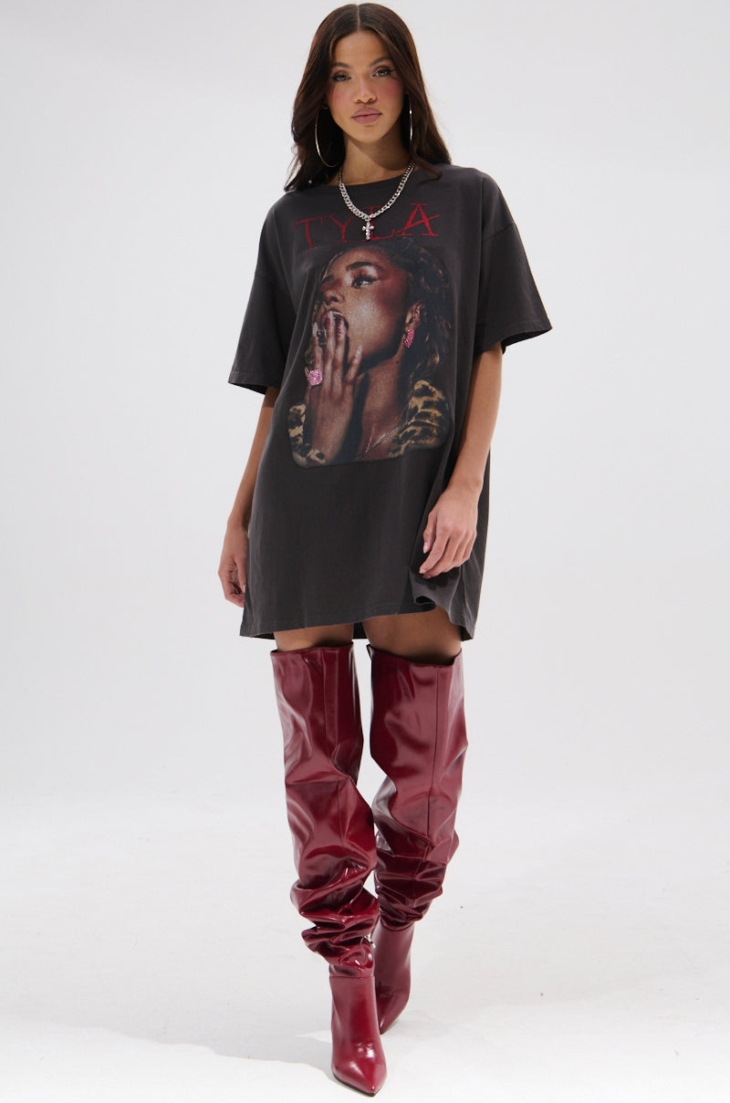 Tyla Graphic T-Shirt Dress With Distressing