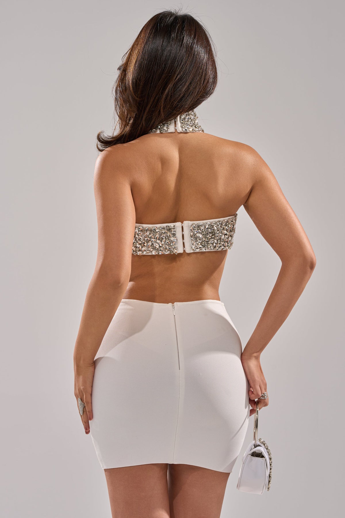 Rich Af Rhinestone Cutout Mini Dress
