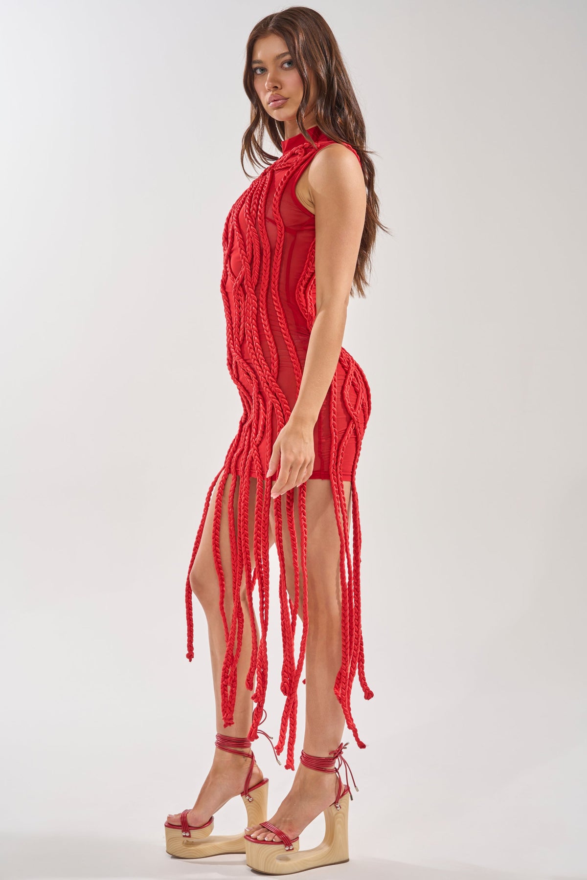 Stuck On You Braided Mini Dress In Red