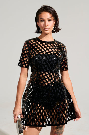 Shes Different Cut Out Faux Leather Mini Dress