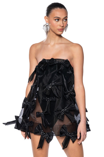 Adriana Bow Details Strapless Mini Dress