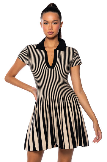 Alina Pleated Knit Fit And Flare Mini Dress In Black Multi