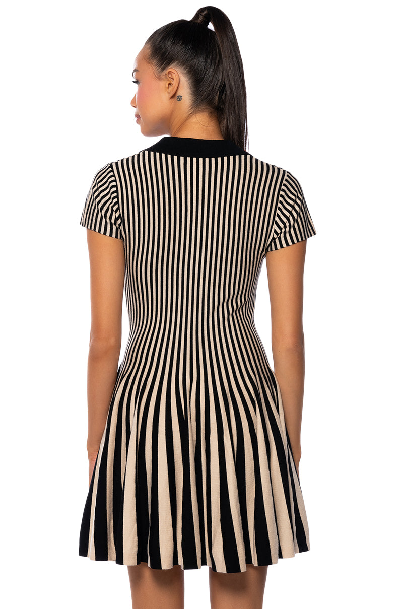 Alina Pleated Knit Fit And Flare Mini Dress In Black Multi