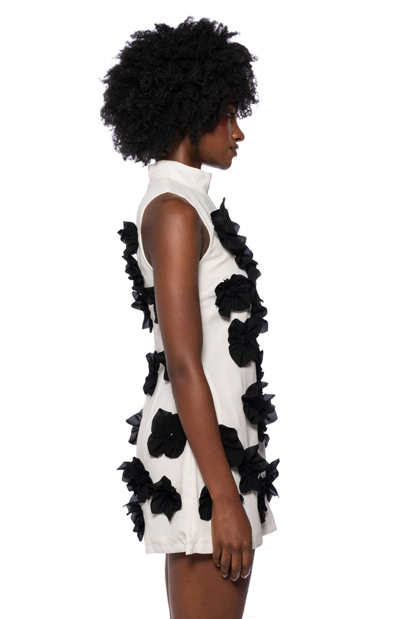 Allora Sleeveless Floral Applique Mini Dress