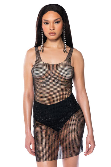 Ayla Rhinestone Mesh Sleeveless Dress