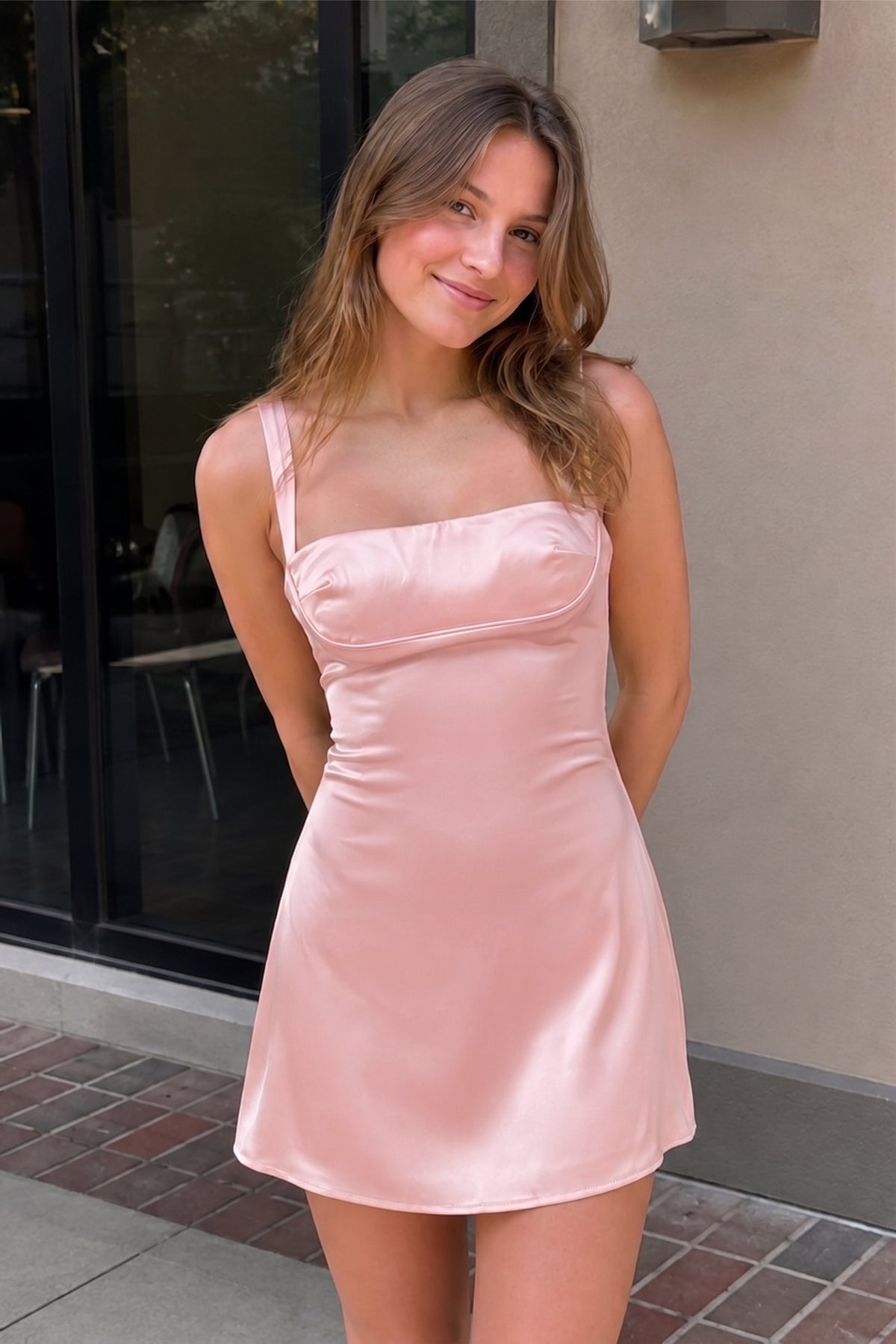 Pink Square Neck Sleeveless A Line Short Homecoming Dresses