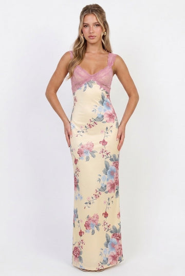 Sweet Tea Mesh Floral Maxi Dress