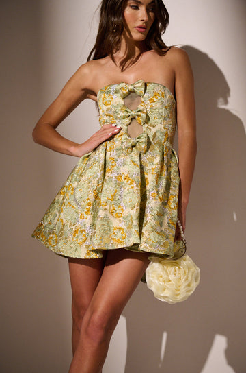 Belle Of The Ball Brocade Mini Dress In Green Multi