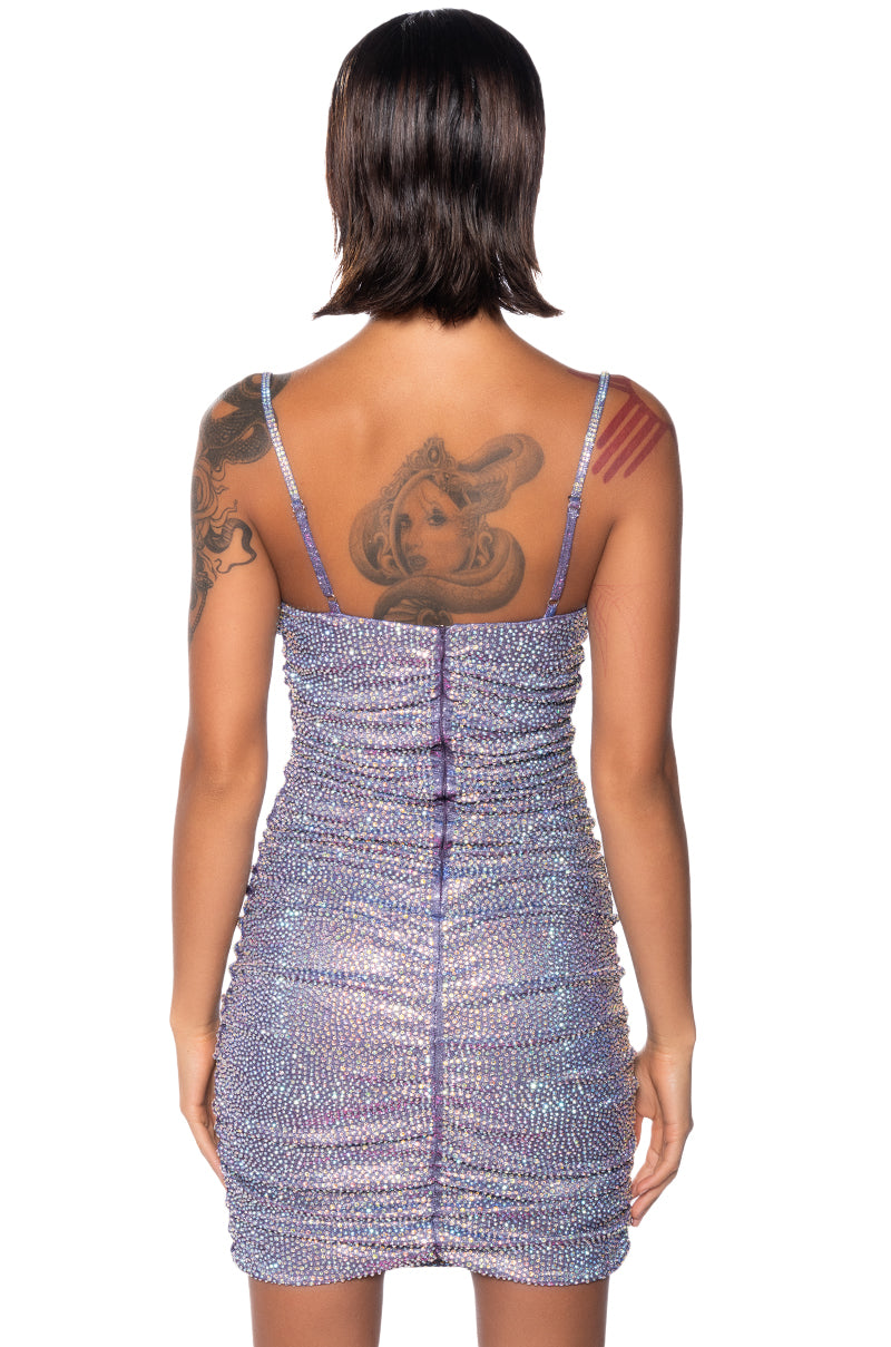 Better Than Ever Ruched Rhinestone Mini Dress