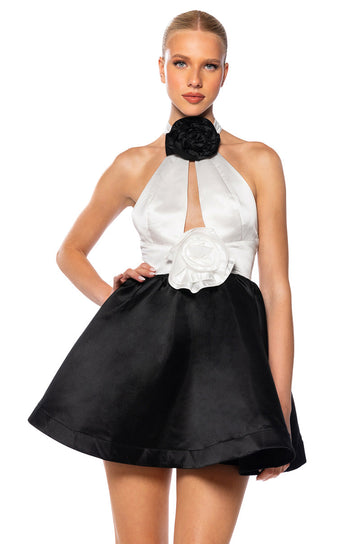 Black Tie Lady Sleeveless Halter Mini Dress