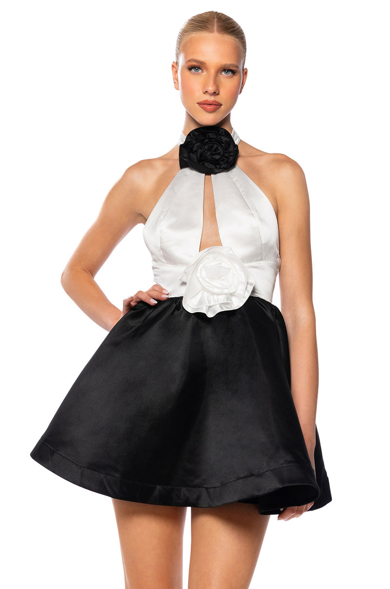 Black Tie Lady Sleeveless Halter Mini Dress