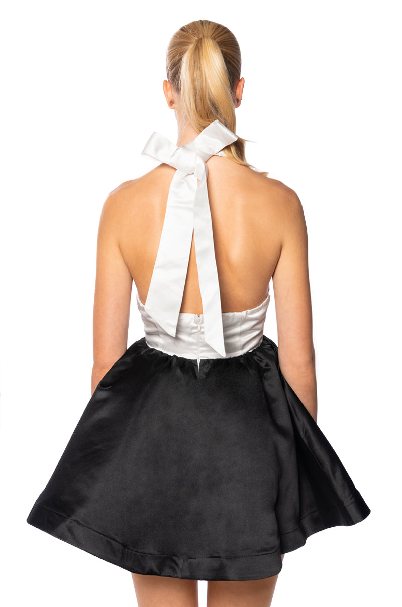 Black Tie Lady Sleeveless Halter Mini Dress