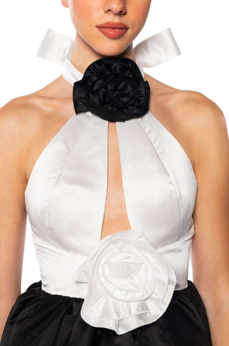 Black Tie Lady Sleeveless Halter Mini Dress