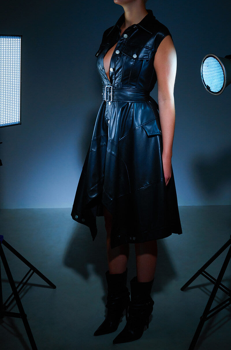 Blaire Flared Faux Leather Mini Dress